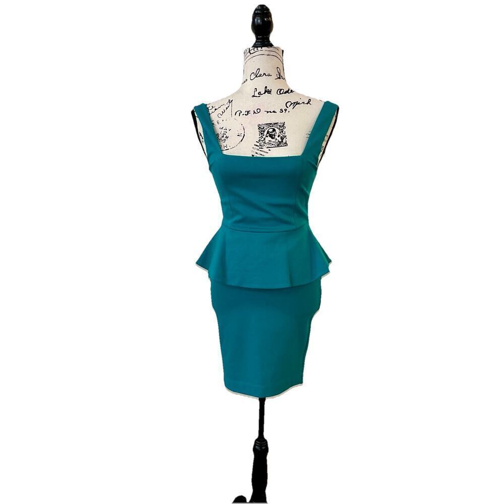 ALICE & OLIVIA DRESS POPPY PEPLUM MIDI SZ 2 TEAL FITTED BODICE QUIET LUXURY CORE - Picture 13 of 16